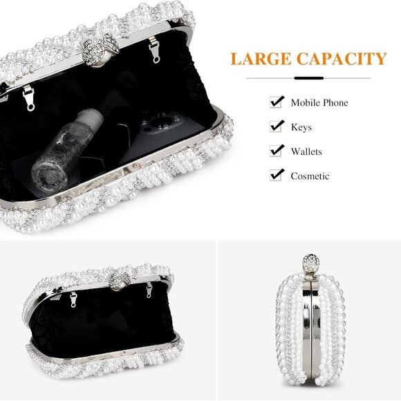 Women's Pearl Beaded Evening Clutches Bags for Wedding Luxury Evening Purse Hand - Picture 6 of 7